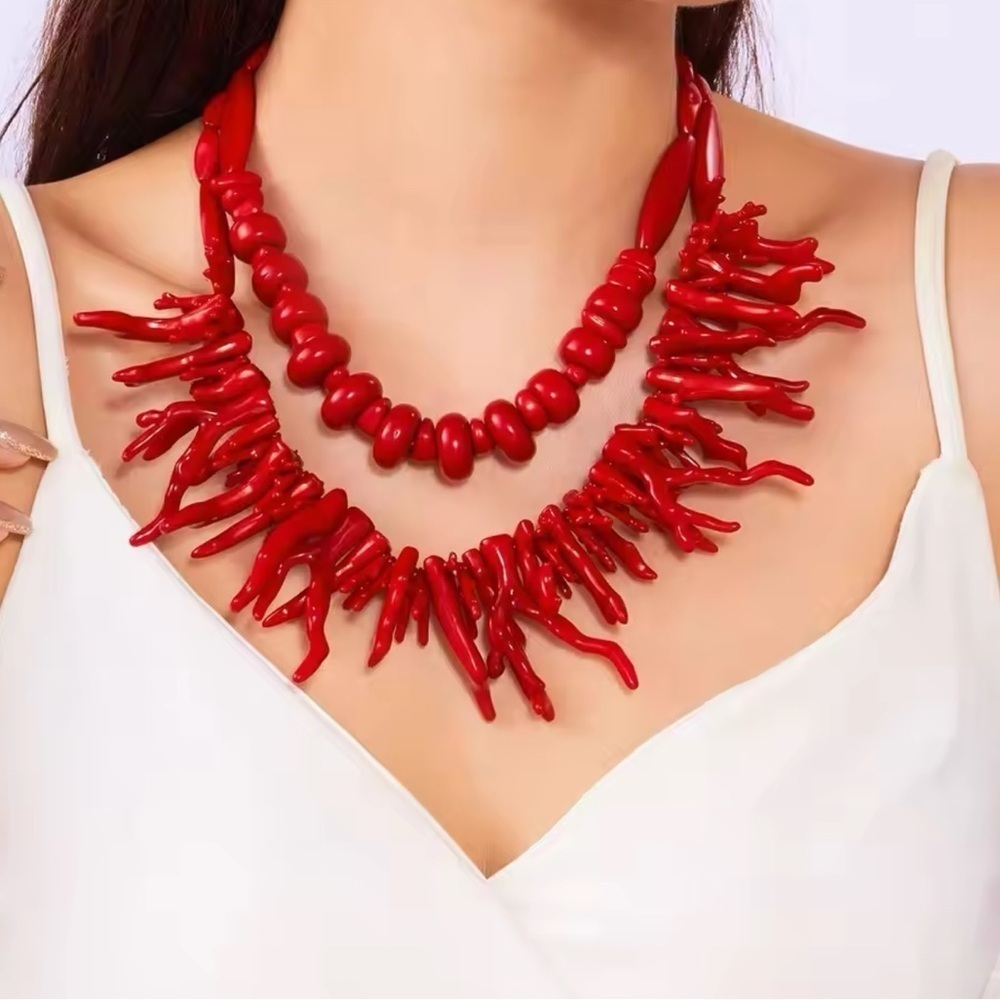Red Coral Statement Necklace